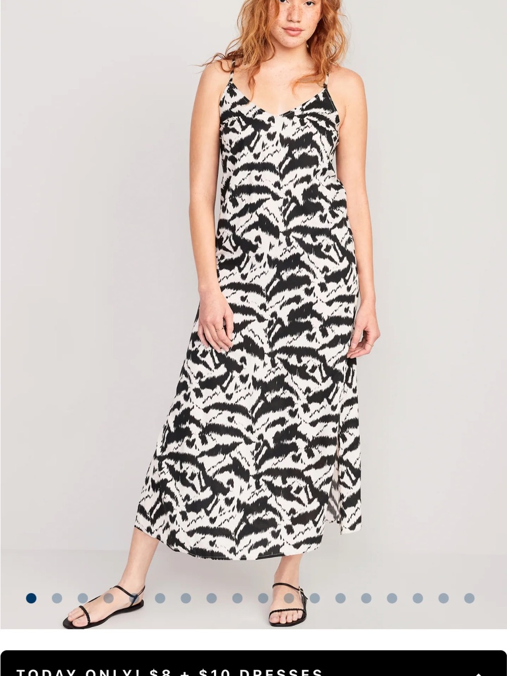 Old Navy Black and White Printed Maxi Slip Dress